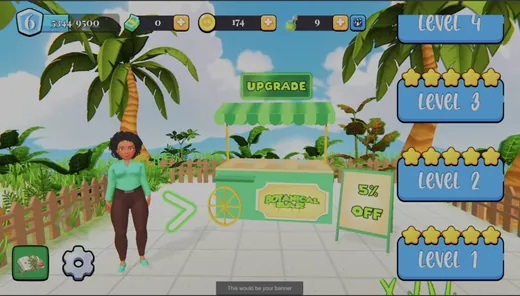 Botanical Bar gameplay with a character at a garden counter and a tiered level-select panel